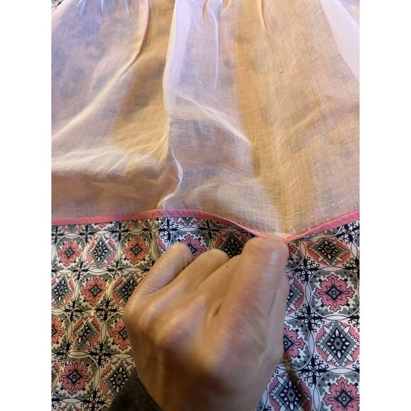 Vintage Pink Semi-Sheer Half Apron Black Geometric Pattern - Picture 4 of 6